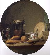 Jean Baptiste Simeon Chardin Equipped with a jar of apricot glass knife still life, etc. Spain oil painting artist